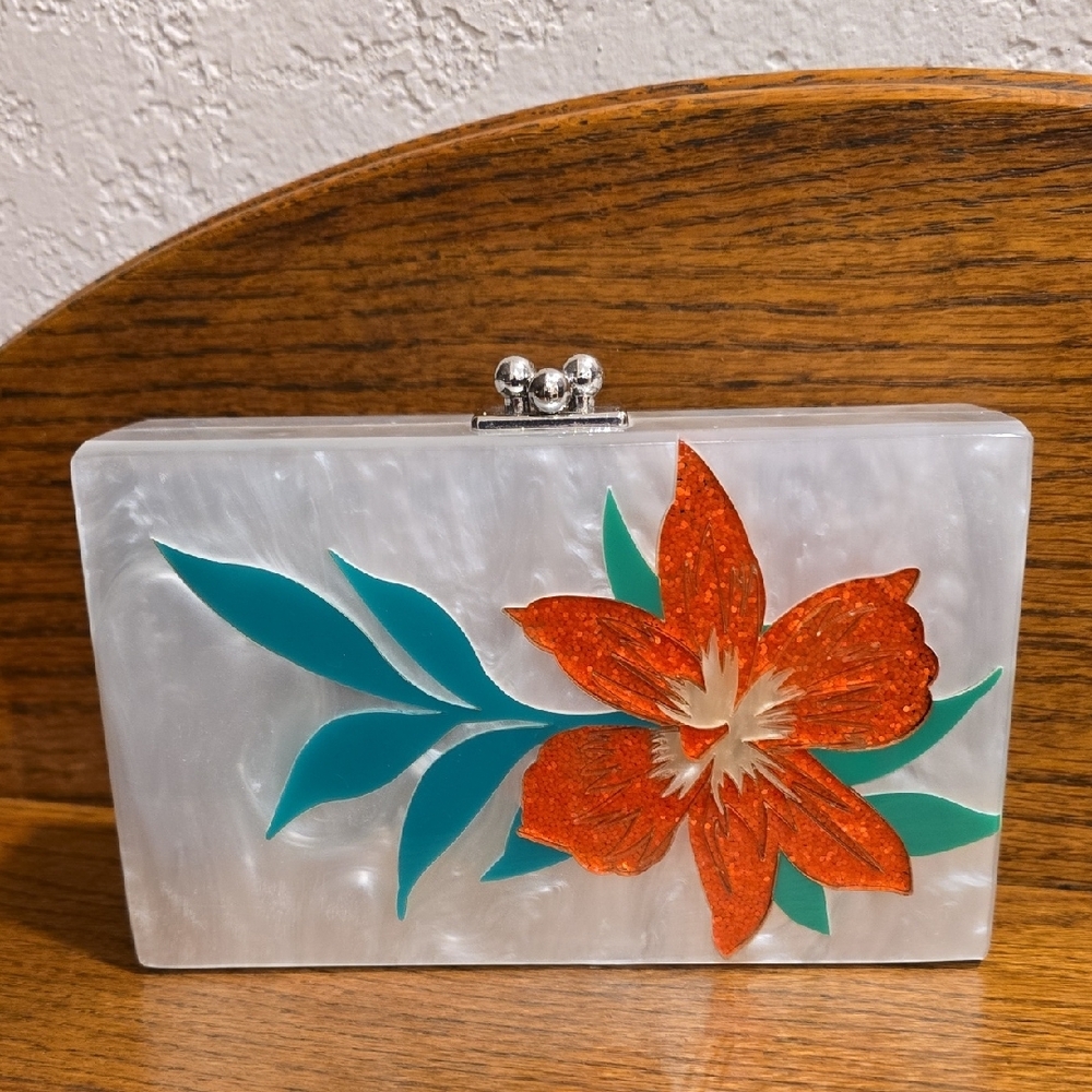 Sam Edelman White Floral Acrylic Clutch - Picture 5 of 14
